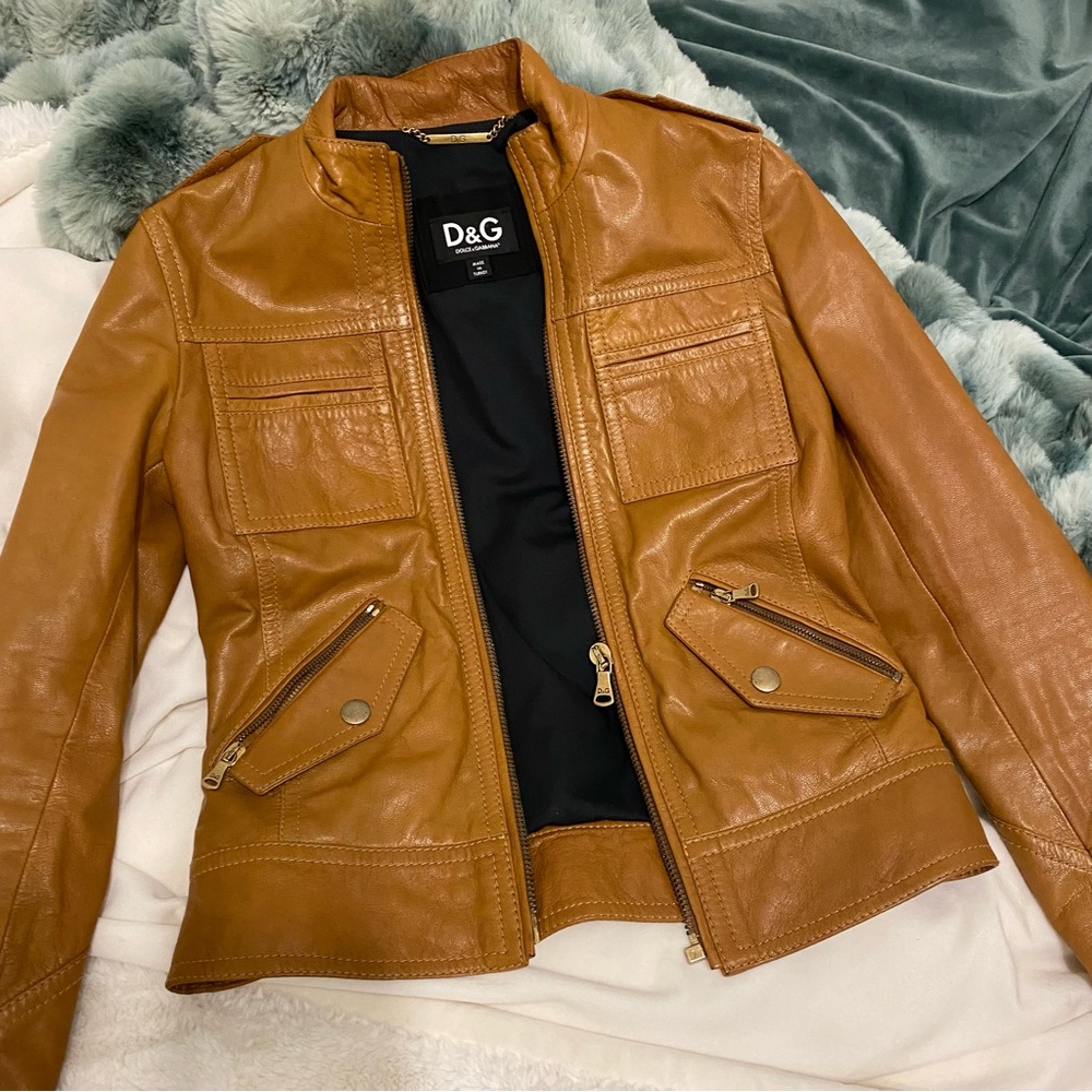 Dolce and Gabbana leather jacket brown